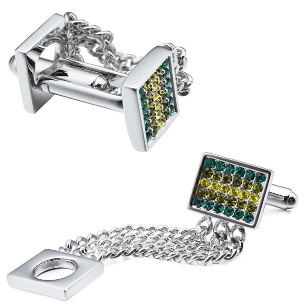 Crystal Cufflinks with Stainless Steel Chain